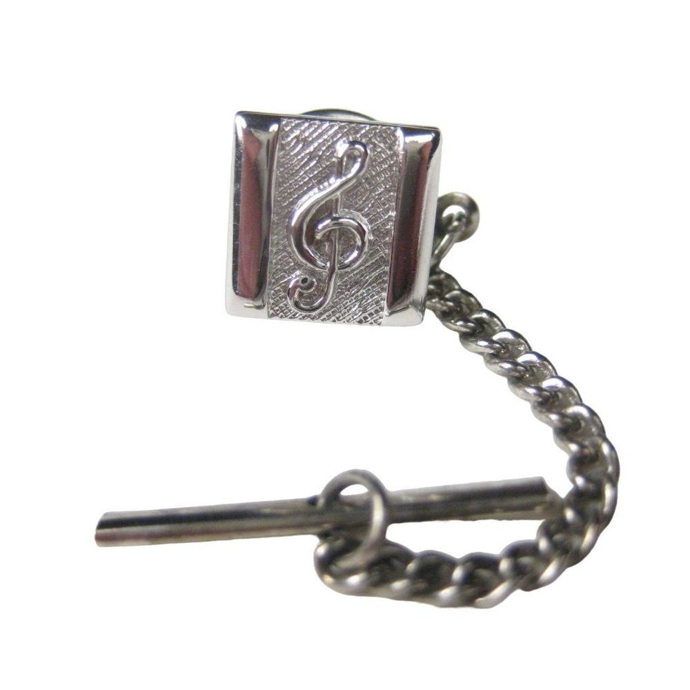 Treble Clef Tie Pin Silvertone .3 inches Chain Music Band Notes on Staff